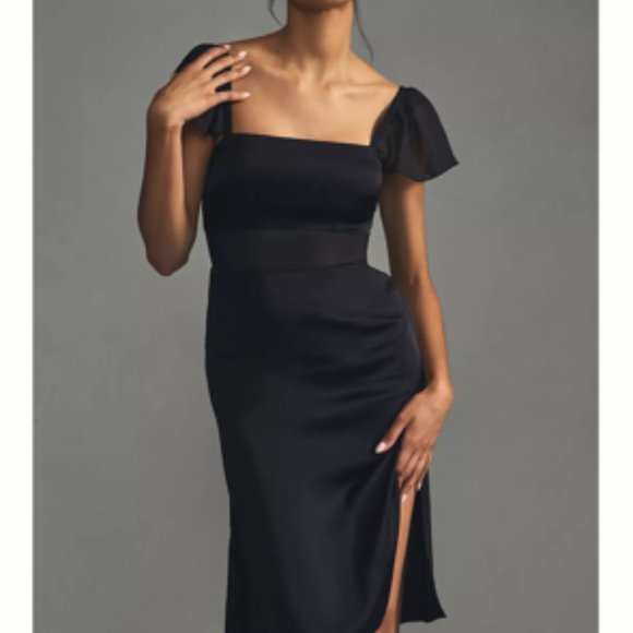 Anthropologie Dresses & Skirts - ❤️ HOT PICK ❤️ NWT Size 14 - By Anthropologie Flutter-Sleeve Satin Sheath Dress